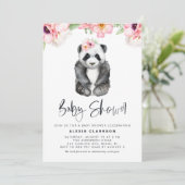Invitation Aquarelle Panda rose Anémones Baby shower fille (Debout devant)