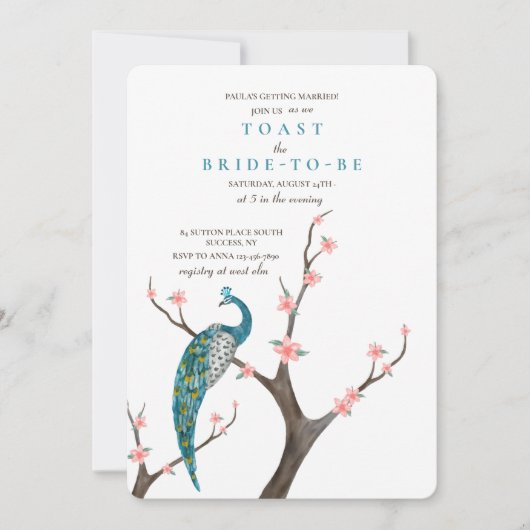 Invitation Aquarelle Paon (Devant)