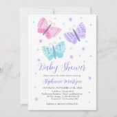 Invitation Aquarelle papillon Baby shower Aqua violet (Devant)