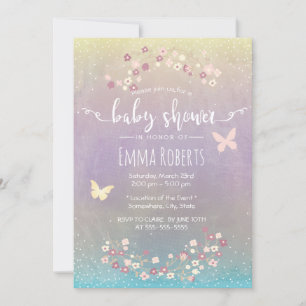 Invitation Aquarelle Papillon Baby shower floral de printemps