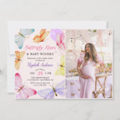 Invitation Aquarelle Papillon bébé Baby shower fille photo (Devant)