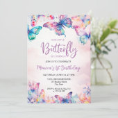 Invitation Aquarelle Papillon Bébé fille 1er anniversaire (Debout devant)