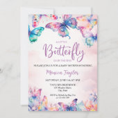 Invitation Aquarelle Papillon Bébé Fille Douche (Devant)