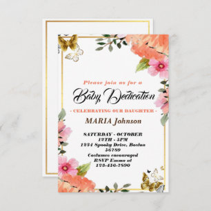 Invitation Aquarelle papillon Fille Dédication florale pour b
