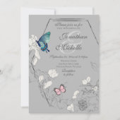 Invitation Aquarelle papillon Floral Mariage géométrique (Devant)