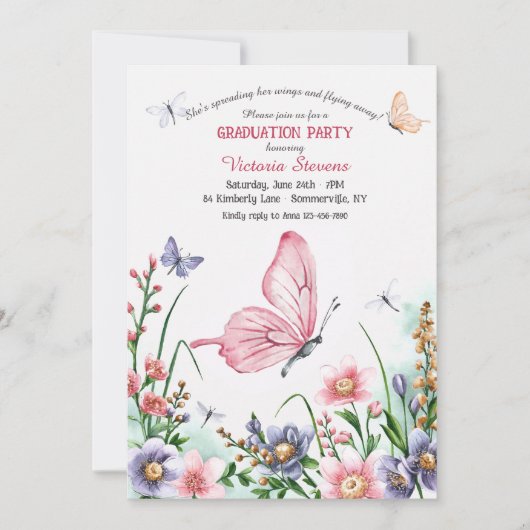 Invitation Aquarelle papillon Graduation (Devant)