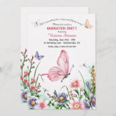 Invitation Aquarelle papillon Graduation (Devant / Derrière)