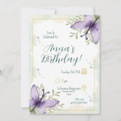 Invitation Aquarelle papillon Lilac Anniversaire (Devant)