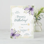 Invitation Aquarelle papillon Lilac Anniversaire (Debout devant)