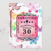 Invitation Aquarelle papillon rose 30e fête d'anniversaire (Devant / Derrière)