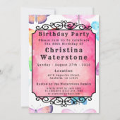 Invitation Aquarelle papillon rose 60e fête d'anniversaire (Dos)