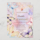 Invitation Aquarelle Papillons colorés Rainbow Anniversaire (Devant / Derrière)