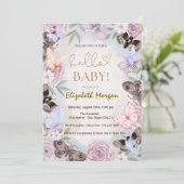 Invitation Aquarelle Papillons Fleurs Points Baby shower (Debout devant)