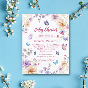 Invitation aquarelle papillons floraux fille Baby shower