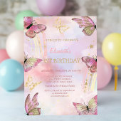 Invitation Aquarelle Papillons Or Arc-en-ciel Anniversaire