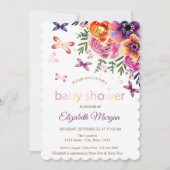 Invitation Aquarelle Papillons Points Baby shower Floral (Devant)
