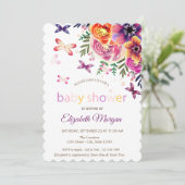 Invitation Aquarelle Papillons Points Baby shower Floral (Debout devant)
