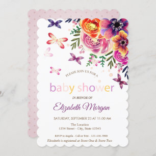 Invitation Aquarelle Papillons Points Baby shower Floral