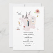 Invitation Aquarelle Paris Destination Mariage Monogramme (Devant)
