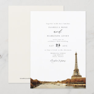 Invitation Aquarelle Paris France Tour Eiffel Ville Mariage