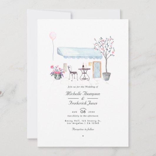 Invitation Aquarelle Paris QR Code RSVP Mariage (Devant)