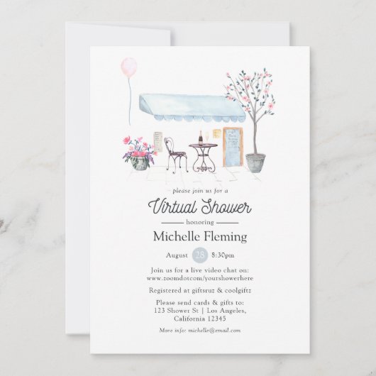 Invitation Aquarelle Paris Virtual Baby ou Fête des mariées (Devant)