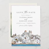 Invitation Aquarelle Paros Grèce Skyline Save the Date (Devant / Derrière)