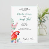 Invitation Aquarelle Parrot rouge Mariage floral (Debout devant)