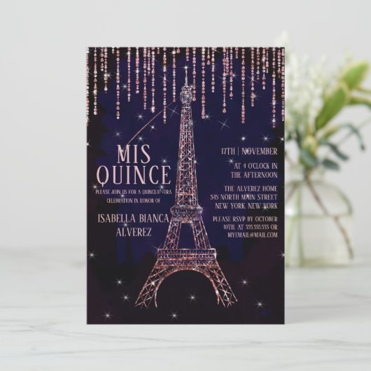 Invitation Aquarelle Parties scintillant Paris Tour Eiffel Qu (Debout devant)