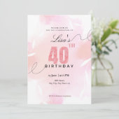 Invitation Aquarelle parties scintillant rose 40e anniversair (Debout devant)