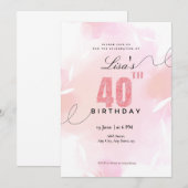 Invitation Aquarelle parties scintillant rose 40e anniversair (Devant / Derrière)