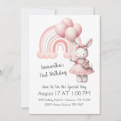 Invitation Aquarelle Pastel Arc-En-Ciel Et Fille Lapin Annive (Devant)