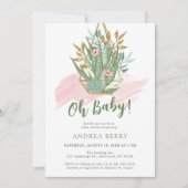 Invitation Aquarelle Pastel Baby shower Succulent (Devant)