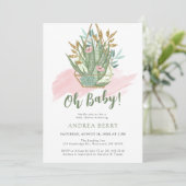 Invitation Aquarelle Pastel Baby shower Succulent (Debout devant)