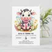 Invitation Aquarelle Pastel Barnyard Vache Anniversaire (Debout devant)