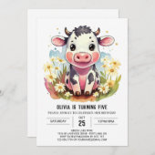 Invitation Aquarelle Pastel Barnyard Vache Anniversaire (Devant / Derrière)