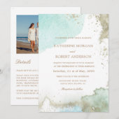 Invitation Aquarelle Pastel Blue Budget Photo Mariage (Devant / Derrière)