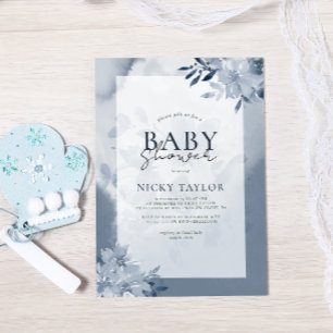 Invitation Aquarelle Pastel Blue Floral Baby shower