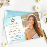 Invitation Aquarelle Pastel Blue Gold Bat mitzvah Photo<br><div class="desc">Aquarelle Pastel Blue Gold Bat mitzvah Photo Invitation</div>