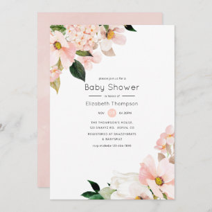 Invitation Aquarelle Pastel Blush rose Baby shower Floral