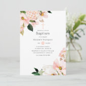 Invitation Aquarelle Pastel Blush Rose Floral Baptême (Debout devant)