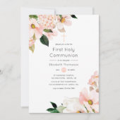 Invitation Aquarelle Pastel Blush Rose Floral Sainte Communio (Devant)