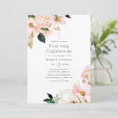 Invitation Aquarelle Pastel Blush Rose Floral Sainte Communio (Debout devant)