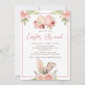 Invitation Aquarelle Pastel Bunny Oreilles Floral Pâques Brun (Devant)