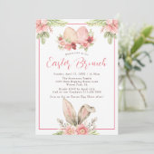 Invitation Aquarelle Pastel Bunny Oreilles Floral Pâques Brun (Debout devant)