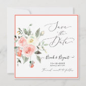 Invitation Aquarelle Pastel Coral Roses Enregistrer la date (Devant)