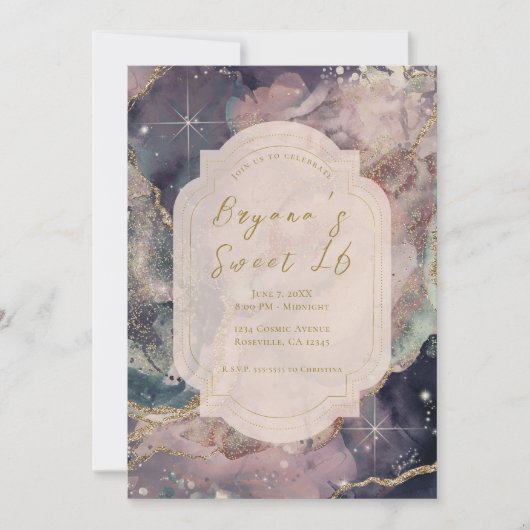 Invitation Aquarelle Pastel douce Galaxie céleste Douce 16 (Devant)