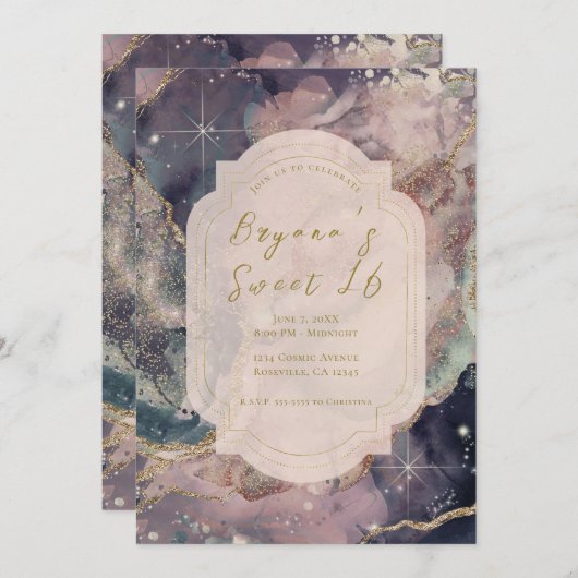 Invitation Aquarelle Pastel douce Galaxie céleste Douce 16 (Devant / Derrière)