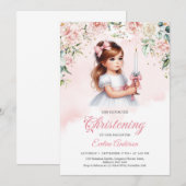 Invitation Aquarelle pastel doux roses blush wreath or (Devant / Derrière)