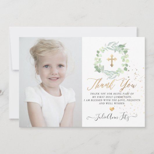 Invitation Aquarelle Pastel Eucalyptus Merci Communion (Devant)